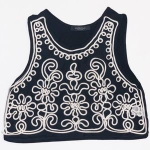 Black and White Embroider Crop Top - Size Small